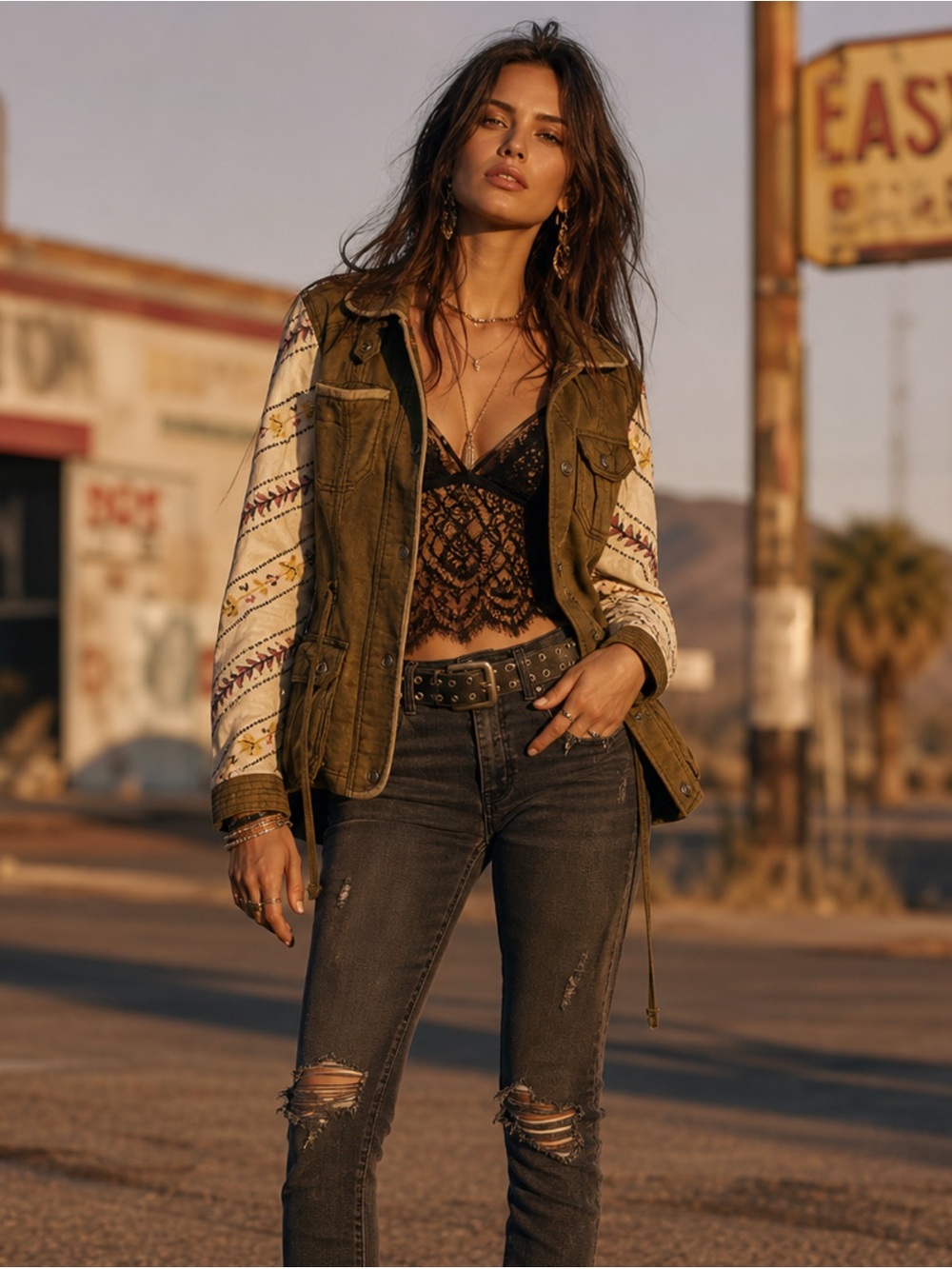 Free People Cargo Utility Follow Your Heart Jacket Small Green Aztec Military